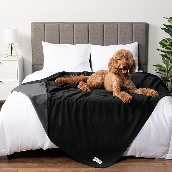 PetAmi Waterproof Dog Blanket for Extra Large Pets Dogs Cats, Large Pet Couch Cover Protector for Furniture, Reversible Washable Soft Fleece Cat Blanket for Bed Couch Sofa, 60x80 (Black/Gray)