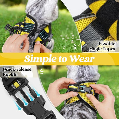 rabbitgoo Cat Harness and Leash Set for Walking Escape Proof, Adjustable Soft Kittens Vest with Reflective Strip for Cats, Comfortable Outdoor Vest, Bright Yellow, L