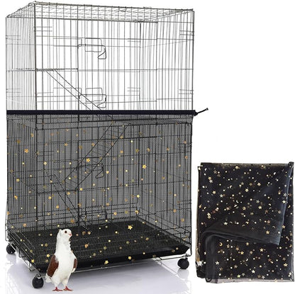 Bird Cage Seed Catcher, 60-118'' Large Bird Cages Cover, 31.5'' H Adjustable Nylon Bird Cage Mesh Net, Soft Airy Bird Cage Skirt Guard Accessories for Parrot Parakeet Macaw (Black)