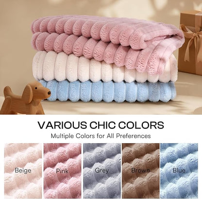 LINENLUX 1 Pack 3 Soft Dog Blanket Washable Warm Fleece Cat Blankets for Pet Puppy Fluffy Calming Flannel Pink/White/Blue Large