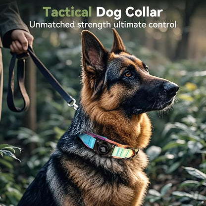 2026 Upgrade Waterproof AirTag Dog Collar, Military Tactical Dog Collar with AirTag Holder, Comfortable Control Handle and Metal Buckle, GPS Dog Collar Holder for Medium to Large Dogs(Pastel lcing,XL)
