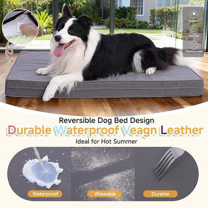 Waterproof Large Dog Bed - XL Dog Bed for Crate, Washable Crate Bed with Orthopedic Pet Mat with Egg Crate Foam, Anti-Slip, Reversible & Washable Cover, 41" x 27", Gray