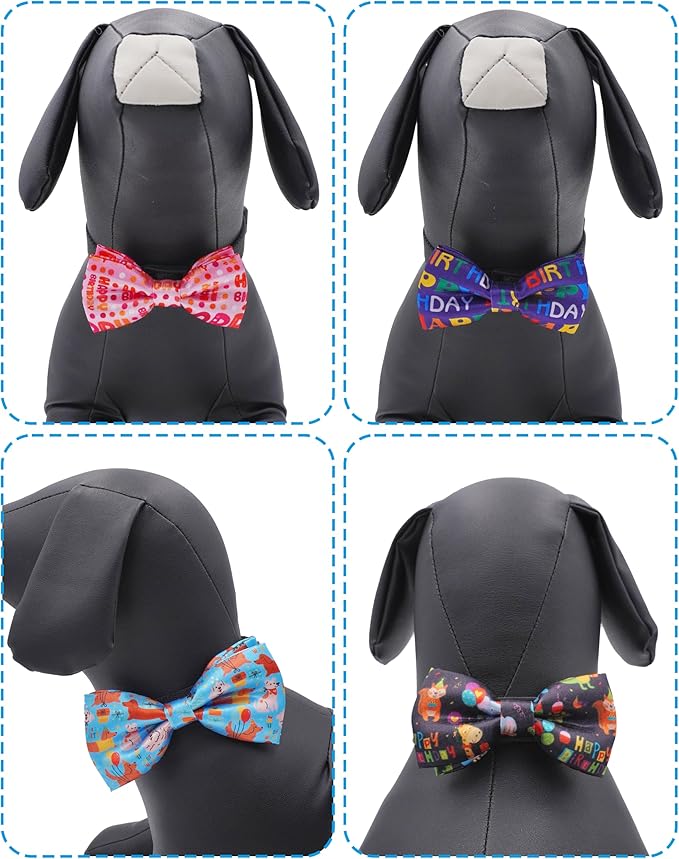 PET SHOW 5 Pack Happy Birthday Small Dog Bow Ties Sliding Collar Attachment Puppies Cats Pet Bowties for Party Balloon Cake Bowknots Collar Charms Grooming Accessories