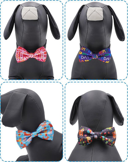 PET SHOW 5 Pack Happy Birthday Small Dog Bow Ties Sliding Collar Attachment Puppies Cats Pet Bowties for Party Balloon Cake Bowknots Collar Charms Grooming Accessories