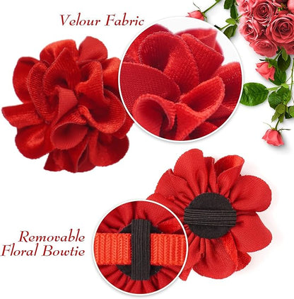azuza 2 Pack Cat Collar Floral with Bell and Removable Flower Bowtie Breakaway Adjustable Velvet Fabric Cat Collar for Pets and Daily Decoration，Wine Red & Rose Pink