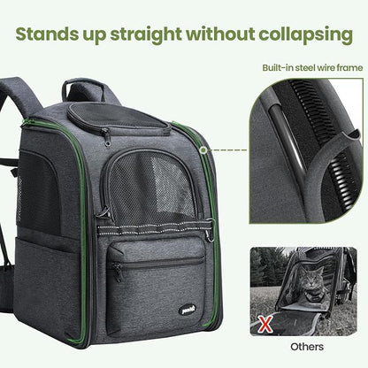 Pecute Cat Backpack Carrier, 30% Energy Saving Breathable Pet Backpack, Foldable Ergonomic Travel Carrier for Cats and Small Dogs, Ideal for Hiking, Outdoor Trips & Vet Visits