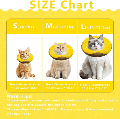 Cat Cone Collar Soft, Adjustable Cat Recovery Collars Kitten Cones to Stop Licking, Cute Donut Collar After Surgery, Cats Neck Pillow Cone Elizabethan Cones of Shame (Waterproof Yellow, Medium)