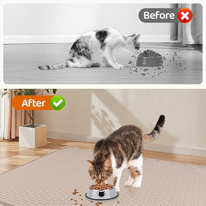 Cat Food Mat, 34" x 22" Large Silicone Pet Feeding Mat for Food and Water Bowls Non-Slip, Easy to Clean (Khaki)