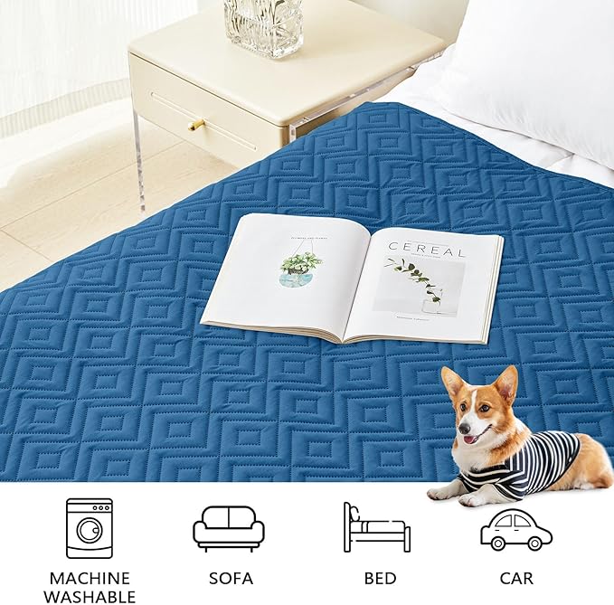 hyha Waterproof Dog Blanket, Soft Pet Bed Blankets, Waterproof Sofa Couch Cover for Dogs Washable, Reversible Pet Couch Covers for Sofa Furniture (30x90 Inch, Navy Blue/Blue)