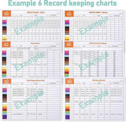 GAMUDA 15Pcs Newborn Puppy Collars, Super Soft Nylon Adjustable Whelping ID Bands, Assorted Colors Litter Identification Set with 6 Record Keeping Charts