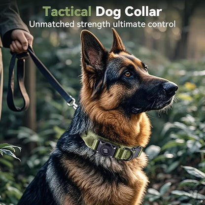 2025 Upgrade Waterproof AirTag Dog Collar, Military Tactical Dog Collar with AirTag Holder, Comfortable Control Handle and Metal Buckle, GPS Dog Collar Holder for Medium to Large Dogs (ArmyGreen, L)