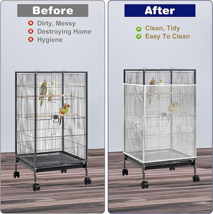 Universal Bird Cage Seed Catcher Net, White Adjustable Birdcage Mesh Cover, Stretchy Band Skirts Bird Cage Net for Parrot Cages Stops Scatter, Breathable & Reusable