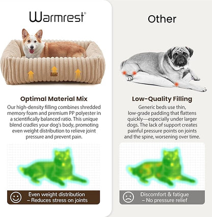 Washable Dog Bed for Small Medium Dogs - Rectangle Orthopedic Corduroy Fleece Pet Bed with Removable Cover and Nonskid Bottom, Calming Puppy Bed Soft Pet Sofa, Camel(35x25x9inchs)