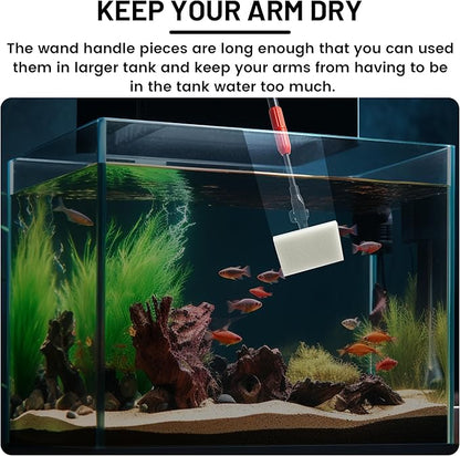 Aquarium Glass Cleaner, 7 in 1 Algae Remover for Fish Tank, Aquarium Cleaning Kit with Long Handle, Aquarium Net, Algae Scraper, Sponge Brush
