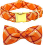 Fall Dog Collar, Pet Collar Bow Orange Plaid Collars Girl Boy Holiday Pet Collars Gift Bow Dog Collar Cute Soft Puppy Collars for Large Dogs