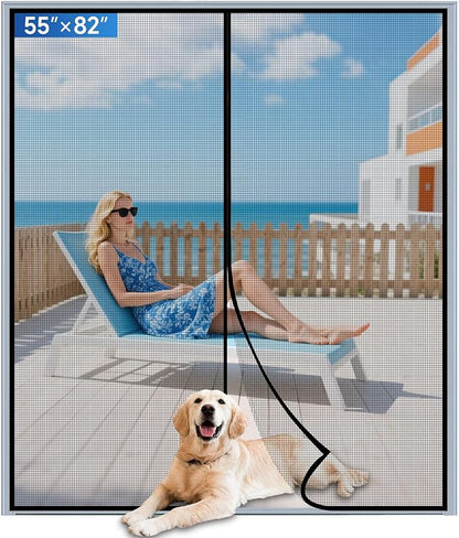 Upgraded PET Mesh Magnetic Screen Door Stronger Than Fiberglass and Polyester,Hands Free,Keep Bugs Out,Pet & Kid Friendly,Suitable for Sliding Doors,Patio and French Doors-55" X 82"
