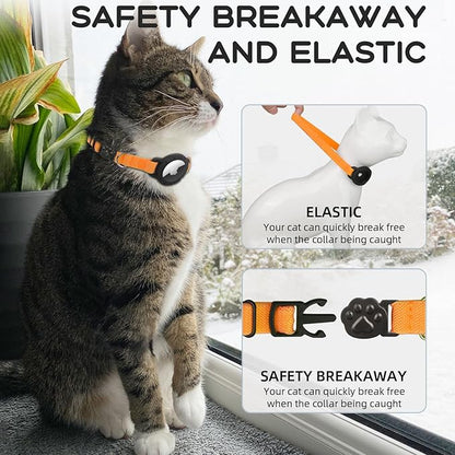 AirTag Cat Collars, Stretchy Collar with Apple AirTag Holder and Bell, Breakaway Ultra Design Elastic GPS Tracking Collars for Cats and Puppies, (7.5-12.5 Inch), Orange