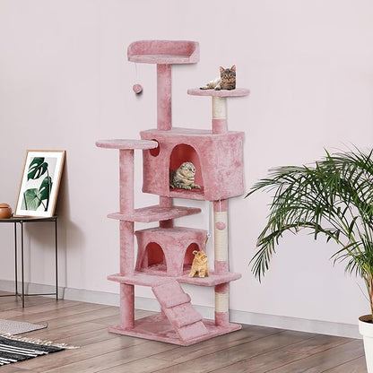 Nova Microdermabrasion 54 in Cat Tree Tower for Indoor Cats Multi-Level Cat Condo Cat Bed Furniture with Scratching Post Kittens Activity Center (Pink)