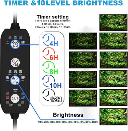 SEAOURA 24/7 Mode LED Aquarium Light for Plants-Sunrise-Daylight-Moonlight Mode, Fish Tank Light with Auto On/Off, 7 Colors, Adjustable Timer/Brightness for 30 Inch to 36 Inch Freshwater Tank