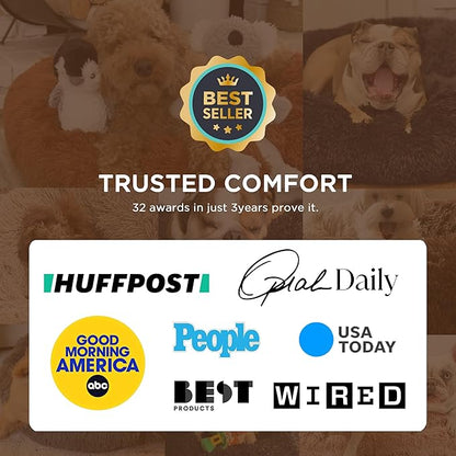 Bedsure Calming Dog Bed for Medium Large Dogs - Donut Washable Large Pet Bed, 33 inches Anti-Slip Round Fluffy Plush Faux Fur Dog Bed, Dark Grey