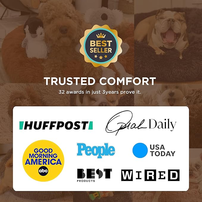 Bedsure Calming Dog Bed for Large Dogs - Donut Washable Large Pet Bed, 36 inches Anti-Slip Round Fluffy Plush Faux Fur Dog Bed, Fits up to 80 lbs Pets, Frost Grey