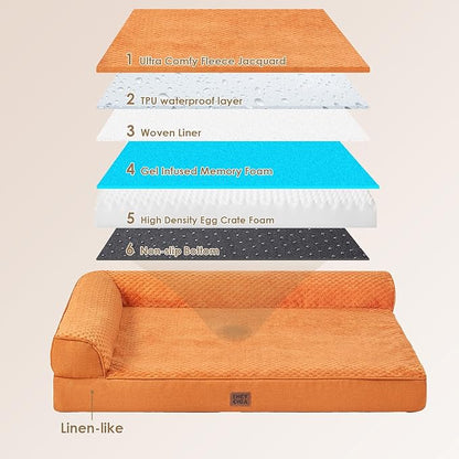 EHEYCIGA Memory Foam Dog Bed Large Size Dogs, Orthopedic Dog Bed Large with Washable Removable Cover, Waterproof Pet Sofa Couch with Nonskid Bottom, 36x27x6, Pumpkin