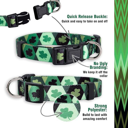 Native Pup St Patricks Dog Collar- Saint Patrick Green Shamrock Pet Collars- St. Patrick’s Lucky Irish- Cute Boy Girl Puppy Gift- Adjustable for Small, Medium, Large Breeds (Argyle, Small)