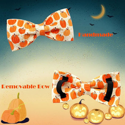 Dog Collar - Halloween Pumpkin Bowtie Dog Collars Gift Soft Bow Collar Pet Adjustable Metal Buckle Pet Collar for Small Dogs