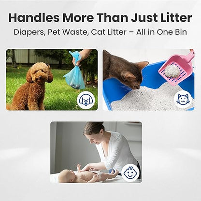 Neakasa PooGuard Litter Disposal Bin, 9.2L Trash Can for Cat Litter, Dog Waste & Diapers, with Viewing Window, Wider Opening, and 4-Month Refill Bag (Grey)