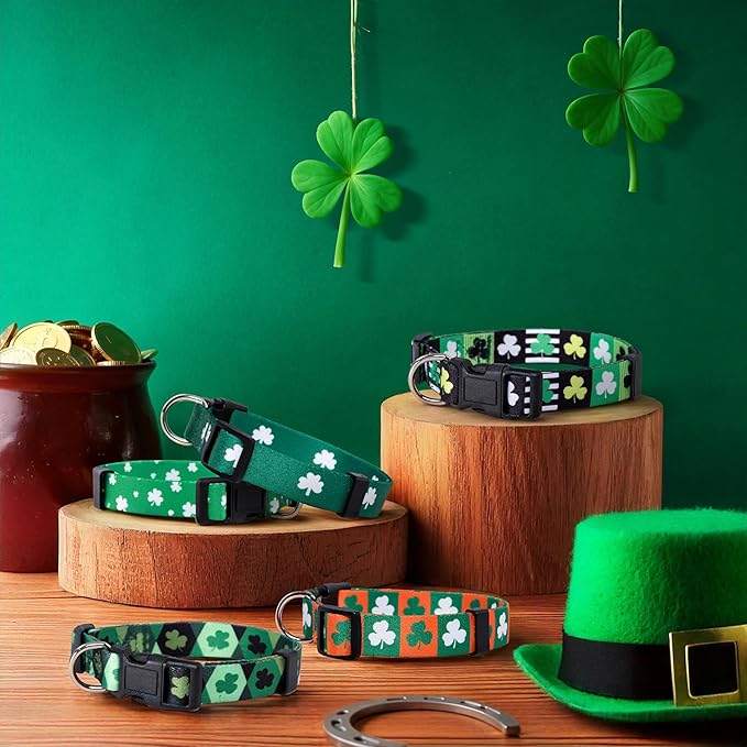 Native Pup St Patricks Dog Collar- Saint Patrick Green Shamrock Pet Collars- St. Patrick’s Lucky Irish- Cute Boy Girl Puppy Gift- Adjustable for Small, Medium, Large Breeds (Lucky Shamrock, Medium)