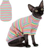 PUMYPOREITY Soft Hairless Cats Clothes - Rainbow Stretchy Cat Sweater, Pullover Jumpsuit, Turtleneck Outfit for Sphynx, Cornish Rex, Devon Rex, XS