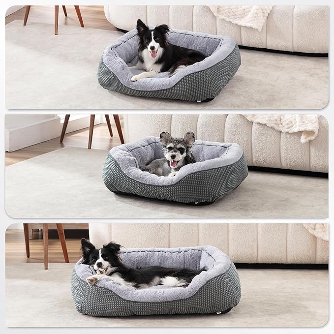 INVENHO Medium Dog Beds for Medium Dogs Washable, Rectangle Dog Bed Medium Size Dog, Orthopedic Dog Bed, Warming Soft Calming Sleeping Puppy Bed Durable Pet Bed with Anti-Slip Bottom M(30"x24"x9")