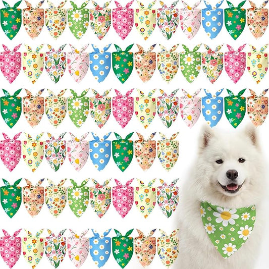 Weewooday 50 Pcs Dog Bandanas Bulk Dog Bandanas for Dogs Soft Bibs Adjustable Triangle Bandana for Small Medium Large Costume(Spring,25.6 x 17.7 x 17.7 Inch)