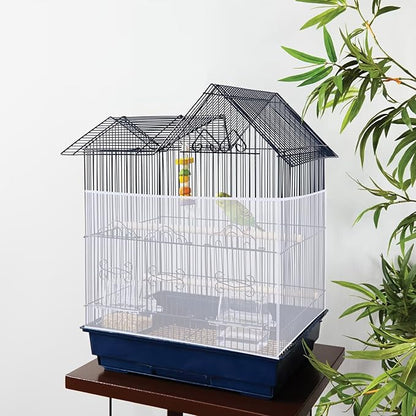 2PCS Bird Cage Seed Catcher, Nylon Adjustable Elastic Bird Cage Net Cover Skirt Guard, Universal Birdcage Accessories for Parrot Canary Parakeet Cockatiel Budgie Quail (Black, White)