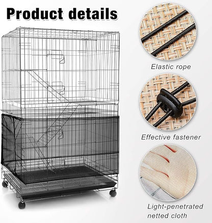 3 Pieces Large Adjustable Bird Cage Cover Seed Feather Catcher Birdcage Nylon Mesh Net Cover Soft Skirt Guard for Parakeet Macaw African Round Square Cage (78 x 15 Inch in Circumference and Width)