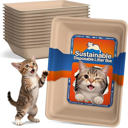 12-Pack Disposable Litter Boxes for Cats: 8/12/16 Portable Leak-Proof & Odor Control Tray for Kitty Foster Cats Indoor Travel 17.5''x13.6'' Litterbox Liner