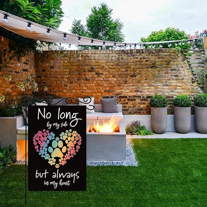 No long by my side but always in my heart Garden Flag,Pet Memorial Garden Flag,Lost Pet Memorial Gifts Outside Decorations Yard Lawn Farmhouse Double Sided.12 x 18 Inch