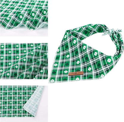 lionet paws St Patricks Dog Bandana for Small Medium Large Dogs, Cat Dog Kerchief Triangle Green Clover Bibs Scarf for Girl Boy