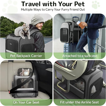 Cat Backpack with Detachable Play Tunnel, 2 in 1 Cat Tunnel Backpack Suitable for Carrying & Playing, Expandable Dog Backpack for Small Medium Kitten Puppy, Suitable for Travel Hiking Camping
