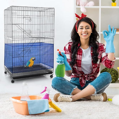 Shappy Large Bird Cage Seed Catcher,Bird Cage Cover Net Skirt Guard,Adjustable Soft Airy Mesh Net for Parrot Parakeet Macaw(118 x 15 Inch/ 300 x 37 cm,Blue)