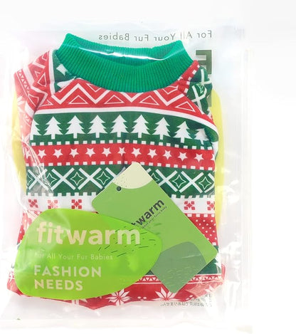 Fitwarm Dog Christmas Outfit, Holiday Pet Clothes for Small Dogs Boy Girl, Festive Pajamas with Feet, Puppy Onesie, Red, Green, Medium