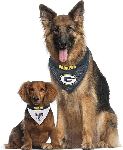 Pets First NFL DOG BANDANA - GREEN BAY PACKERS REVERSIBLE PET BANDANA. 2 Sided Sports Bandana with a PREMIUM Embroidery TEAM LOGO, Small/Medium. - 2 Sizes & 32 NFL Teams available