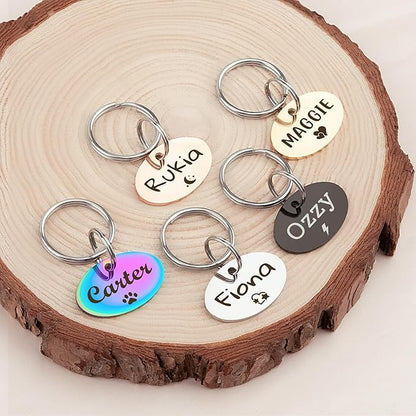 Anavia Small Size Dog Cat ID Tags, Small/XS Personalized Color Plated Stainless Steel Puppy Kitten Name Tags, Customized Engraved Nameplate Pet Collar Tag (Gold, Oval)