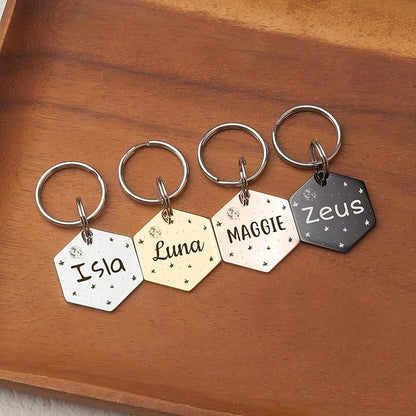 Anavia Small Size Dog Cat ID Tags, Small/XS Personalized Color Plated Stainless Steel Puppy Kitten Name Tags, Customized Engraved Nameplate Pet Collar Tag (Gold, Hexagon)