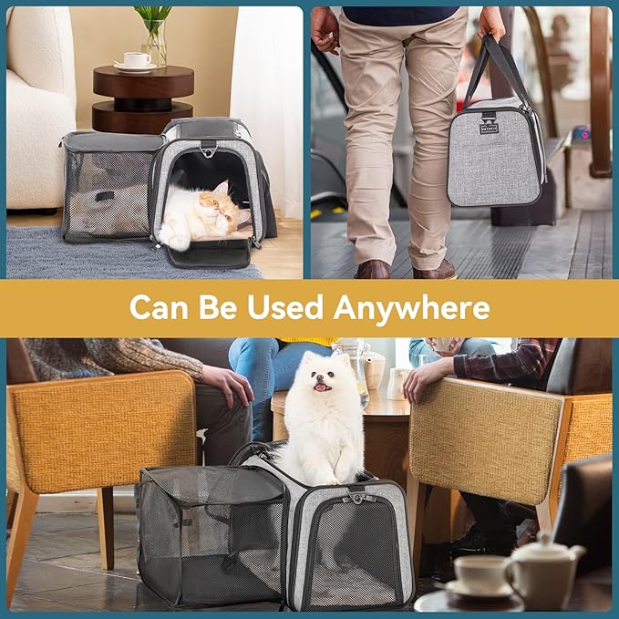 Petsfit Cat Carrier Airline Approved, 17 X11 X11 Soft-Sided Pet Carrier for Medium Cat/Small Dog with Extra Relax Space, Pet Privacy Protection, Fit for Travel, Gray