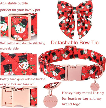 Christmas Dog Collar with Bow Tie, Christmas Collar for Puppy Girl Boy Dog or Cat, Bowtie Dogs Collars with Durable Metal Buckle, Cute Pet Collars, XS