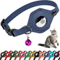 Breakaway Airtag Cat Collar with Removable Bell - Leather Soft Pet Collar with Apple Air Tag Holder - Adjustable GPS Collars for Girl Boy Cats Kitten Puppy - Lightweight, Cute and Comfortable (Blue)