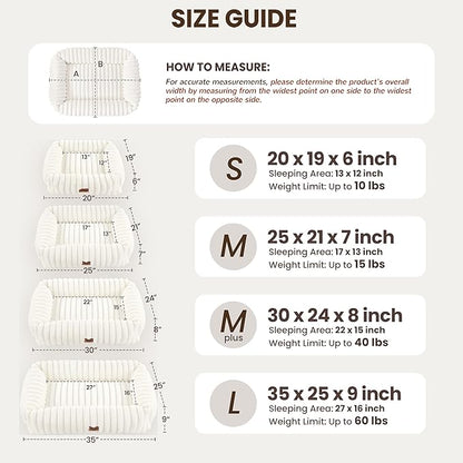 Washable Dog Bed for Small Medium Dogs - Rectangle Orthopedic Corduroy Fleece Pet Bed with Removable Cover and Nonskid Bottom, Calming Puppy Bed Soft Pet Sofa, Cream(20x19x6inchs)