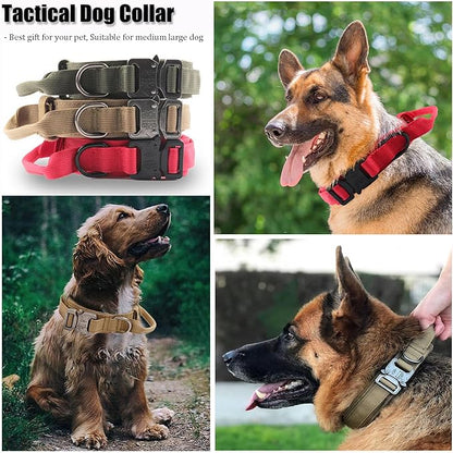 Tactical Dog Collar, Adjustable Military Training Nylon Dog Collar with Control Handle and Heavy Quick-Release Metal Buckle for Small Medium Large Dogs, Dark Blue M