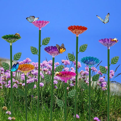 8 Pack Bee Watering Station, Bee Bath for Garden Metal Bee Water Feeder with Flower Design, Colorful Butterfly Bee Bath Bowl for Outdoor Garden Yard Decor